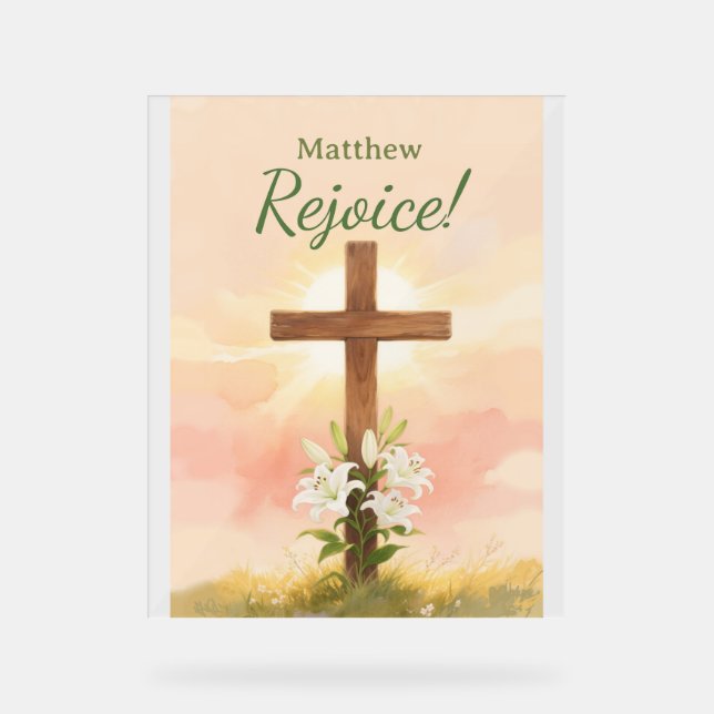 Christian Easter Rejoice Personalized Name Gift Acrylic Sign (Front)
