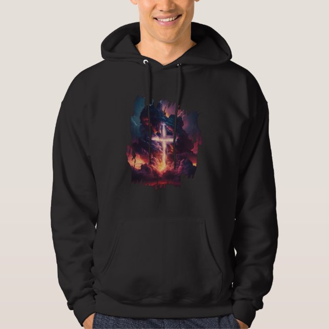 Christian Easter Resurrection Jesus Lighting Relig Hoodie (Front)