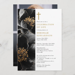Christian Elegant Floral Celebration Of Life Photo Invitation