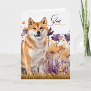 Christian Encourage Akita Dog Purple Wildflowers Card