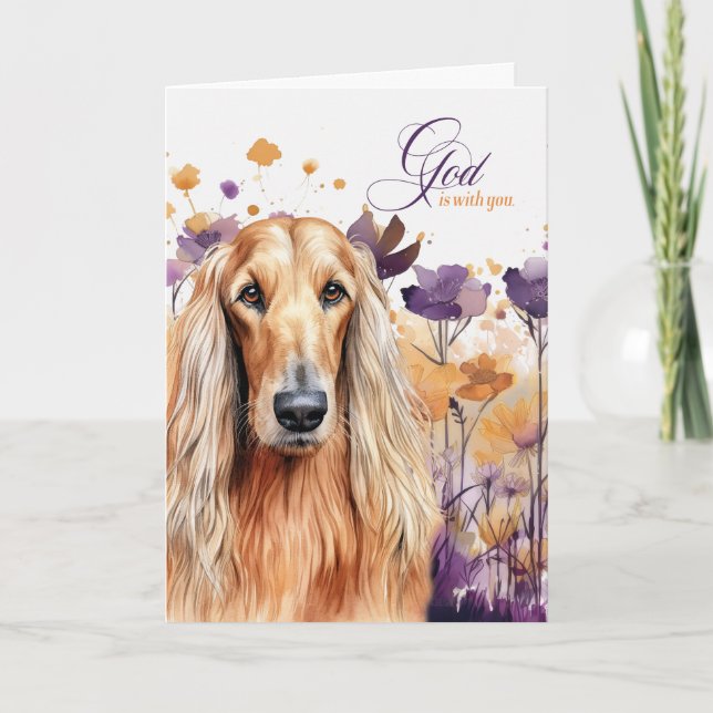 Christian Encouragement Afghan Hound Dog Purple Card (Front)
