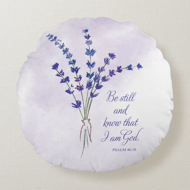 Christian Encouragement Lavender with Scripture  Round Cushion (Front)