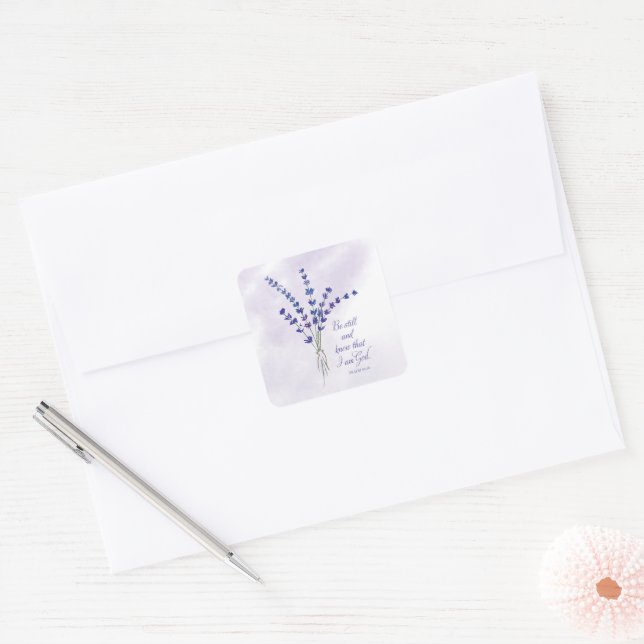 Christian Encouragement Lavender with Scripture  Square Sticker (Envelope)