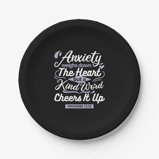 Christian Encouragement Quote – Anxiety & Kindness Paper Plate (Front)