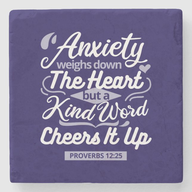 Christian Encouragement Quote – Anxiety & Kindness Stone Coaster (Front)