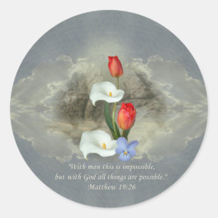 Christian Faith Art ~ Matthew 19:26 Classic Round Sticker