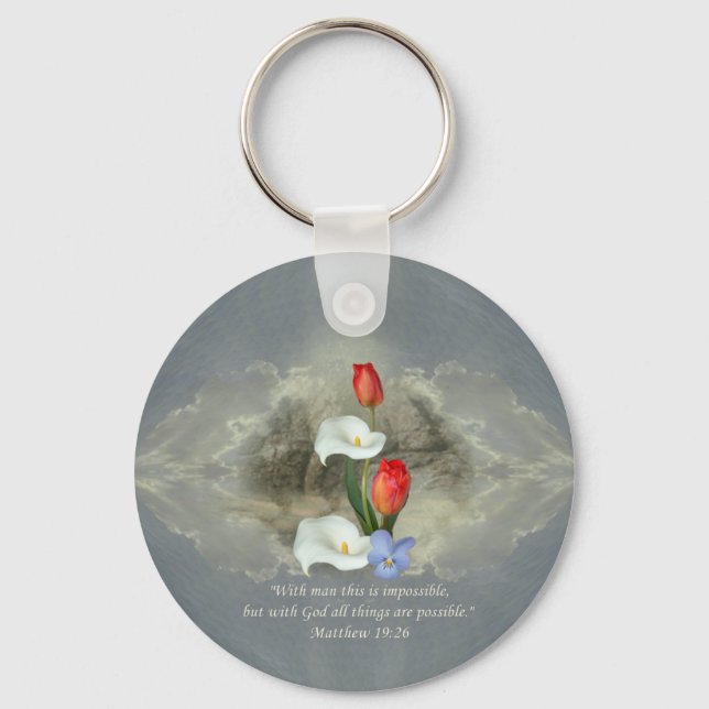 Christian Faith Art ~ Matthew 19:26 Key Ring (Front)