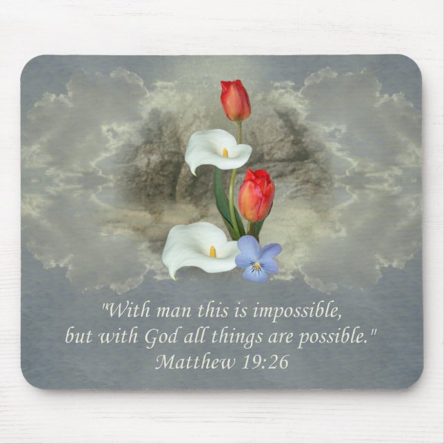 Christian Faith Art ~ Matthew 19:26 Mouse Mat (Front)