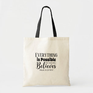 Christian Faith Bible Verse Believe Black Tote Bag