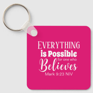 Christian Faith Bible Verse Believe Hot Pink Key Ring