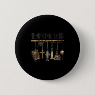 Christian faith fishing hooked on jesus 6 cm round badge