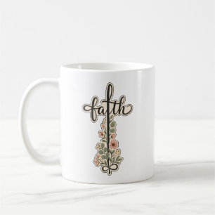 Christian Faith Floral Cross Typography Design Coffee Mug