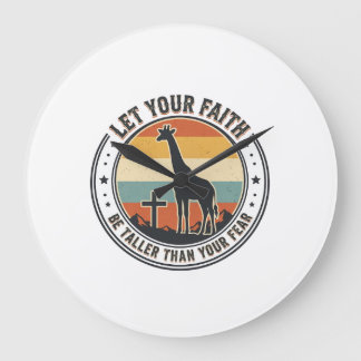 Christian Faith Giraffe Inspirational Retro Sunset Large Clock