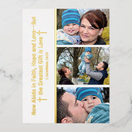 Christian Faith Hope Love Scripture 3 Photo Foil Holiday Postcard