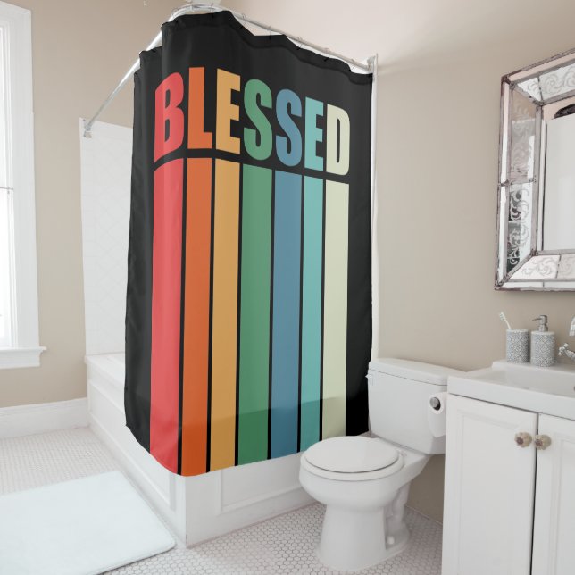 Christian Faith Inspiration Quote: Blessed Vintage Shower Curtain (In Situ)
