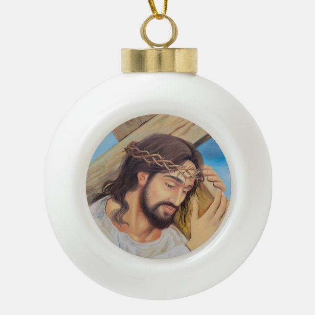 Christian Faith Jesus Christ Ceramic Ball Christmas Ornament (Front)
