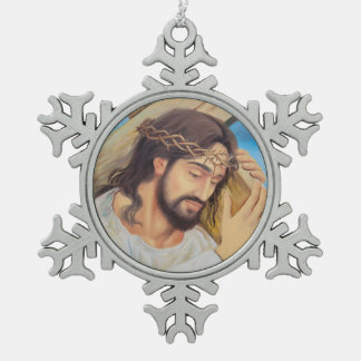 Christian Faith Jesus Christ Snowflake Pewter Christmas Ornament
