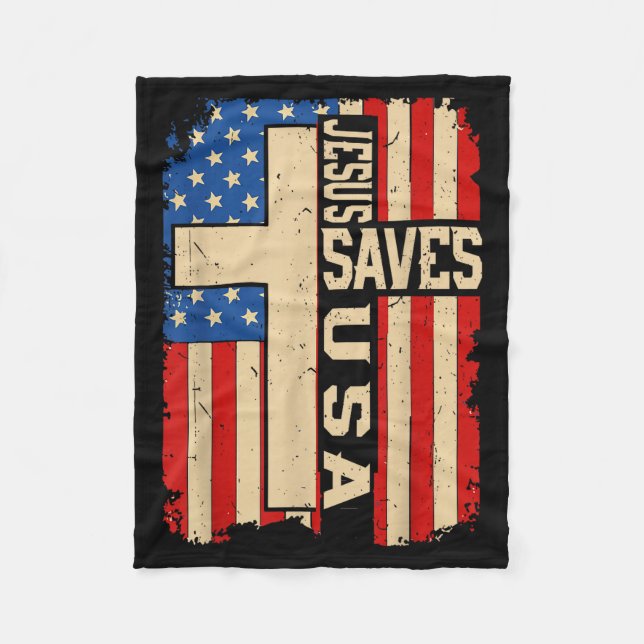 Christian Faith Jesus Save Usa Patriotic American  Fleece Blanket (Front)