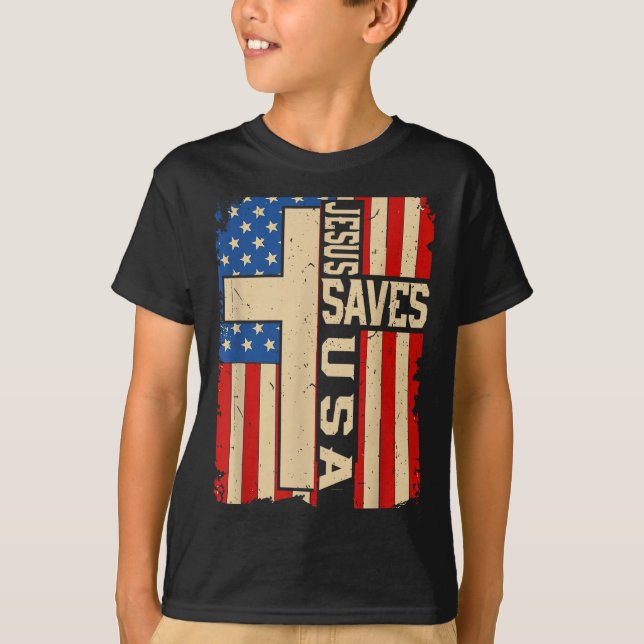 Christian Faith Jesus Save Usa Patriotic American  T-Shirt (Front)