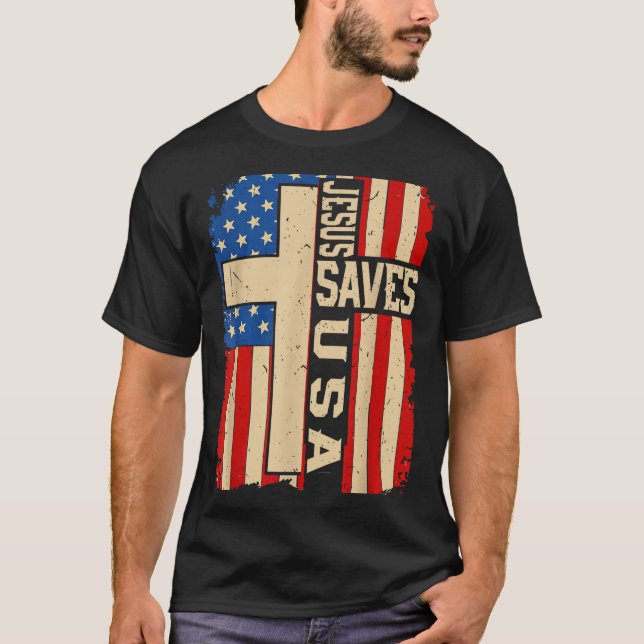 Christian Faith Jesus Save Usa Patriotic American  T-Shirt (Front)