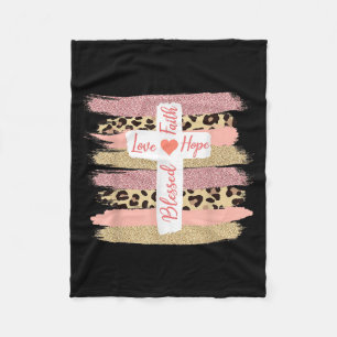 Christian Faith Love Hope Blessed - Cross Cheetah  Fleece Blanket