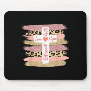 Christian Faith Love Hope Blessed - Cross Cheetah  Mouse Mat