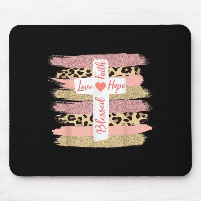 Christian Faith Love Hope Blessed - Cross Cheetah  Mouse Mat (Front)