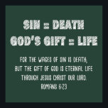 Christian Faith Math Equation: Salvation Gospel   Poster<br><div class="desc">Christian Bible verse Scripture, “For the wages of sin is death; but the gift of God is eternal life through Jesus Christ our Lord.” Romans 6:23. Spread the good news Gospel with this new science theme math formula equation design. Perfect conversation starter and religious present for Christians, youth groups, ministry,...</div>