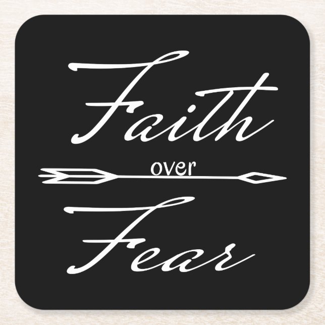 Christian Faith over Fear Square Paper Coaster (Front)