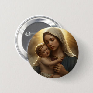 Christian Faith Pin Button   Mother Mary and Jesus
