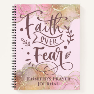 Christian Faith Quote Modern Ink Glitter Name Pink Notebook