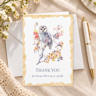 Christian Faith | Watercolor Owl & Flower Thank You Card