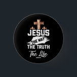 Christian Faithcross Jesus The Way Truth Life John 3 Cm Round Badge<br><div class="desc">Looking for a way to express your faith and show ur love for Jesus Christ? that proudly displays your religious beliefs. going to church, this is a great way to share your faith and inspire others. love for Jesus Christ and the Christian faith. This Jesus Christ Religious Christian t-shirt is...</div>