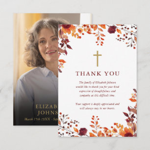Christian Fall Celebration Of Life Photo Funeral Thank You Card