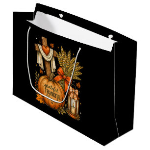 Christian Fall Pumpkin Grateful Thankful Blessed Large Gift Bag