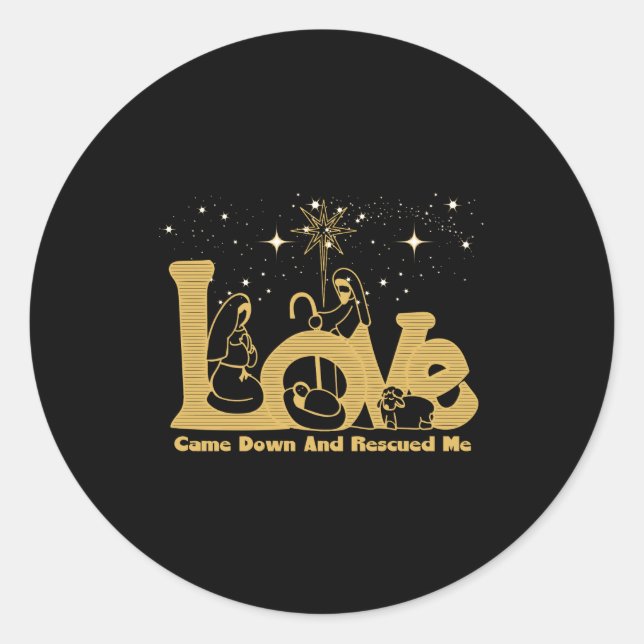 Christian Family Christmas Nativity Scene Gold T S Classic Round Sticker (Front)