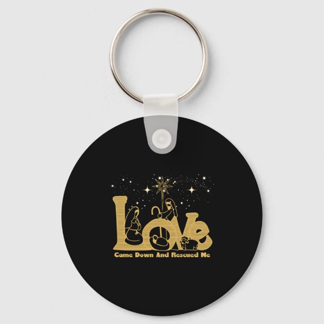 Christian Family Christmas Nativity Scene Gold T S Key Ring (Front)