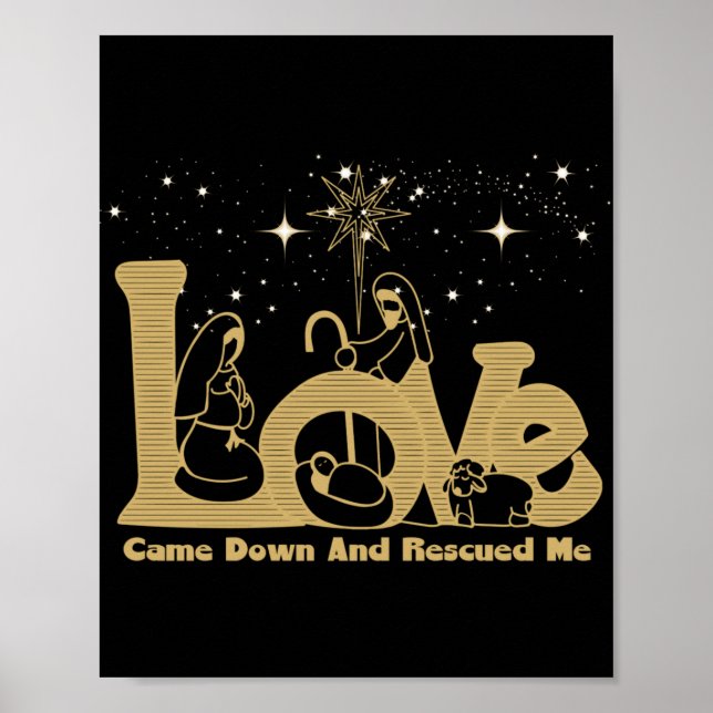 Christian Family Christmas Nativity Scene Gold T S Poster (Front)