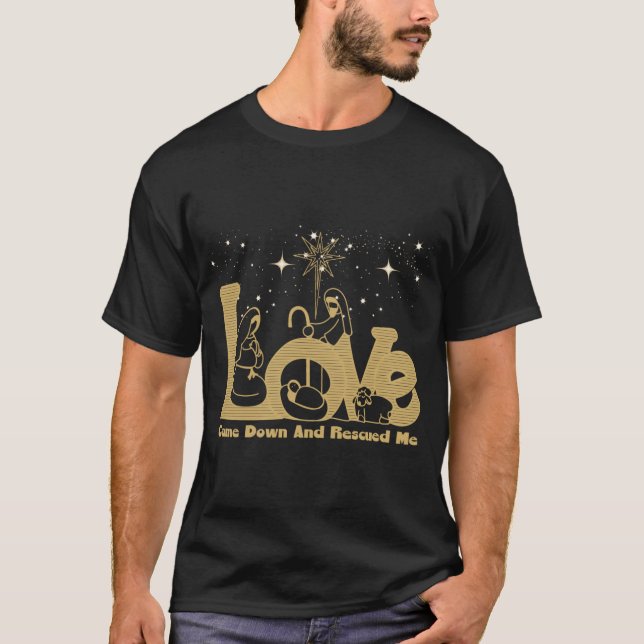 Christian Family Christmas Nativity Scene Gold T S T-Shirt (Front)