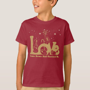 Christian Family Christmas Nativity Scene Gold T-Shirt
