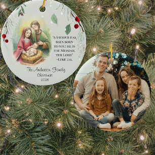 Christian Family Nativity Custom Photo Ceramic Tree Decoration