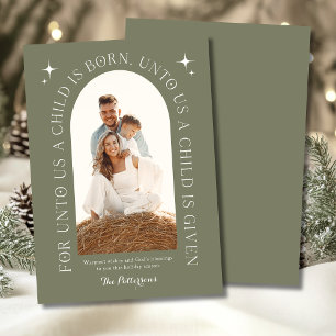 Christian Family Photo Christmas Olive Green Verse Holiday Card
