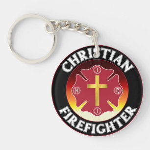Christian Firefighter Red St Florian Cross INRI Key Ring