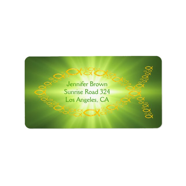 Christian Fish Green Address Label (Front)