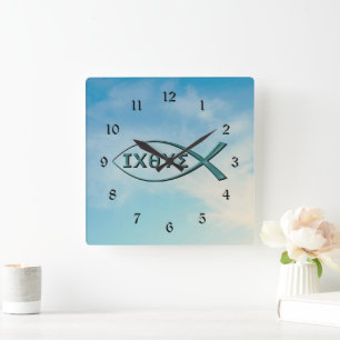 Christian Fish - Jesus Fish Square Wall Clock