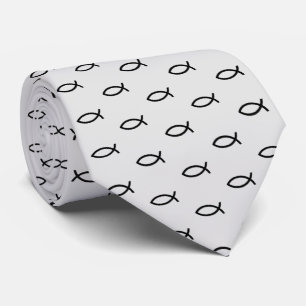 Christian Fish Symbol Black Pattern Tie