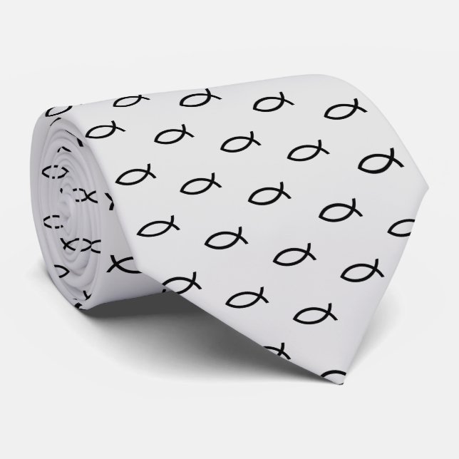 Christian Fish Symbol Black Pattern Tie (Rolled)