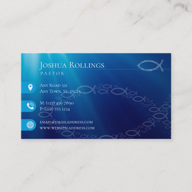 Christian Fish Symbol | Blue Inspirational Busines Business Card (Front)