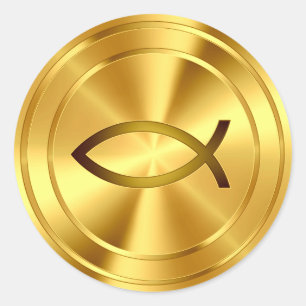 Christian Fish Symbol - gold Classic Round Sticker
