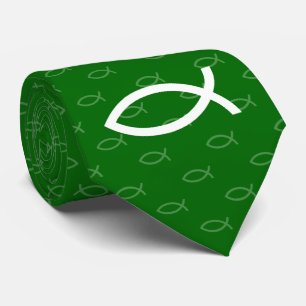 Christian Fish Symbol   Green Tie